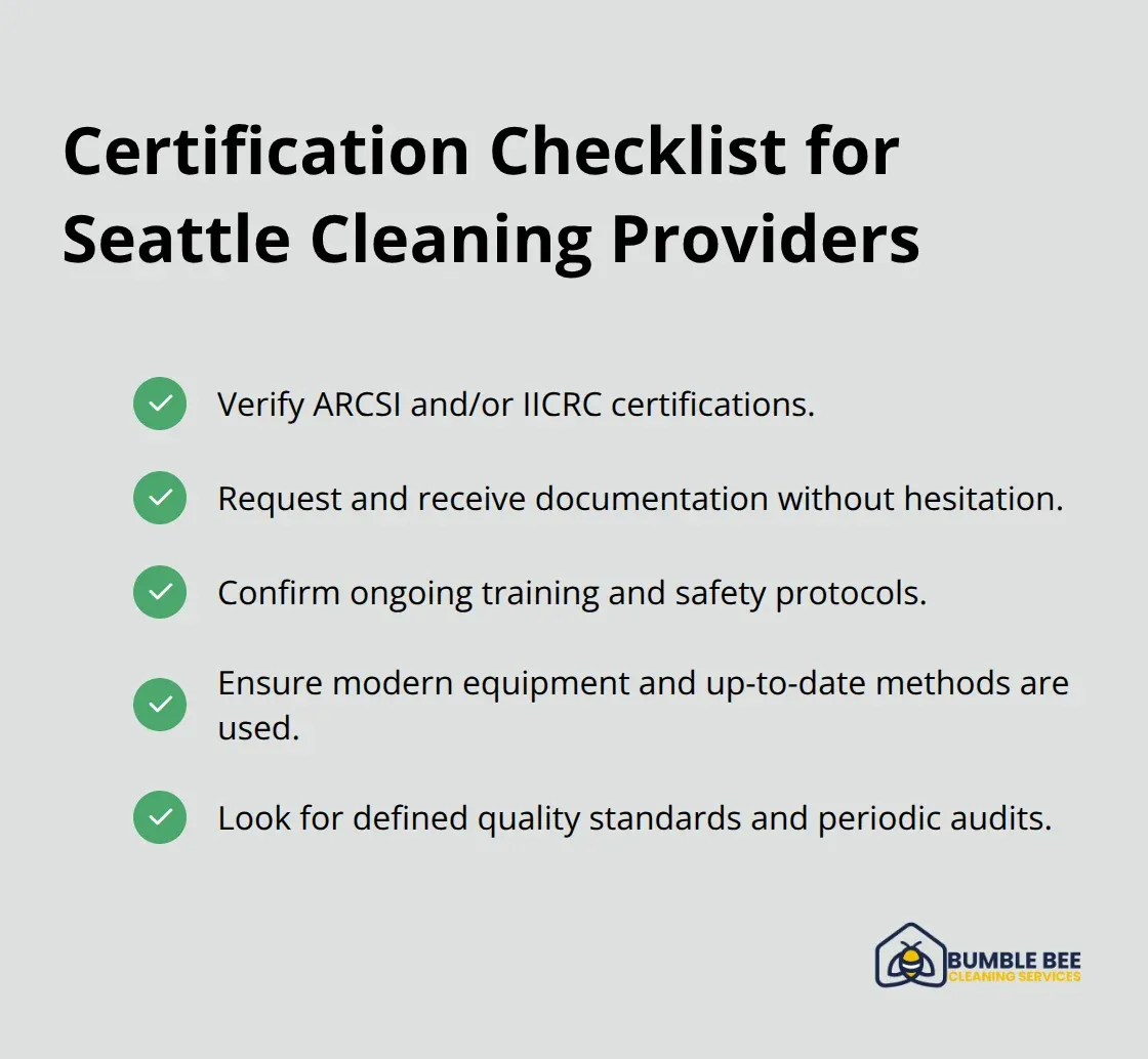 Checklist of certification and training items to verify when hiring a Seattle commercial cleaning company - Commercial cleaning services Seattle