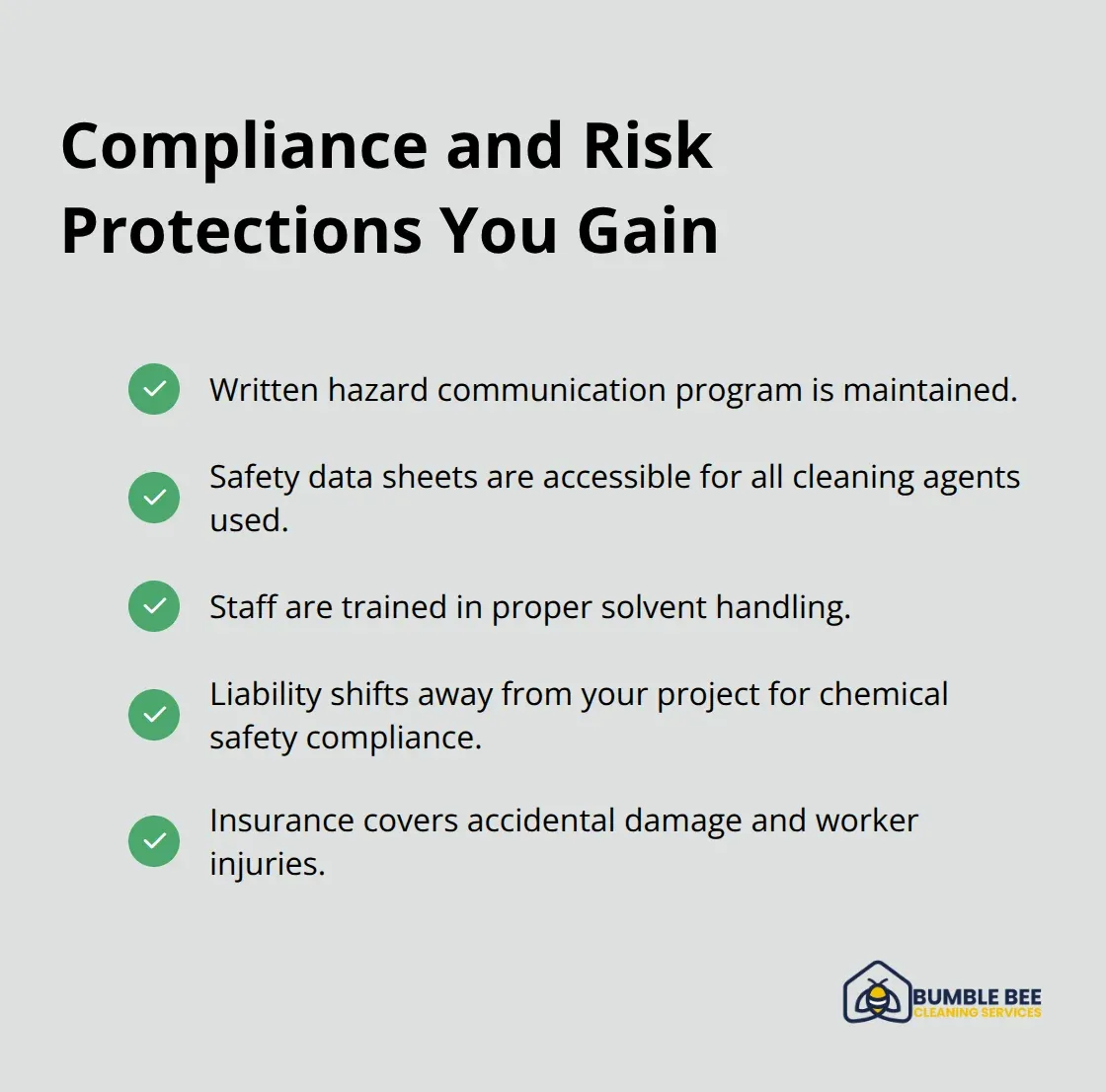 Key compliance and liability protections delivered by professional post-construction cleaners. - Post construction cleaning services