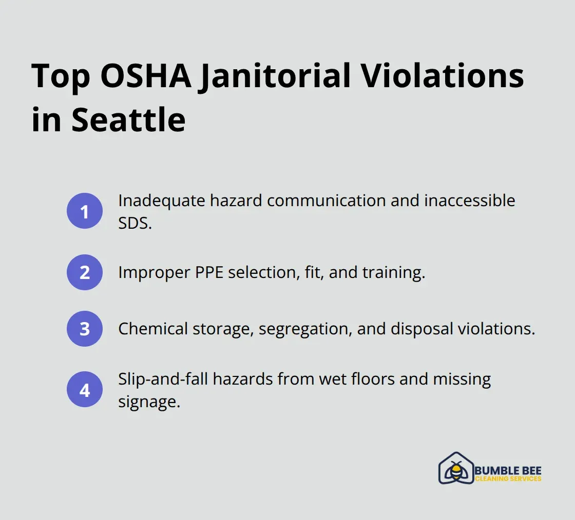 Ordered list of the most common OSHA violations affecting janitorial operations in Seattle - Commercial standards