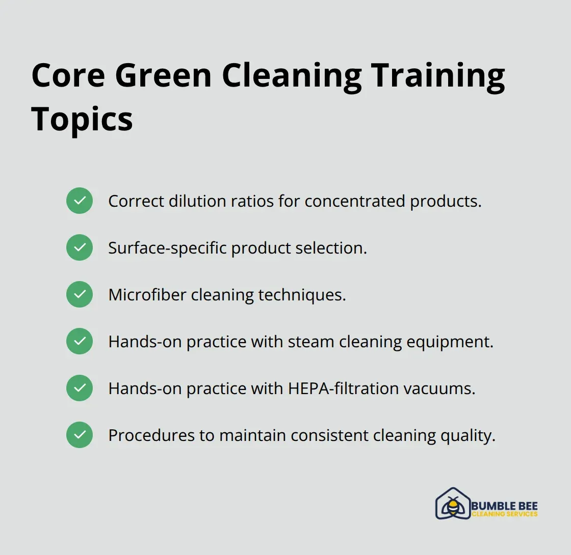 Checklist of essential training topics for consistent green cleaning performance