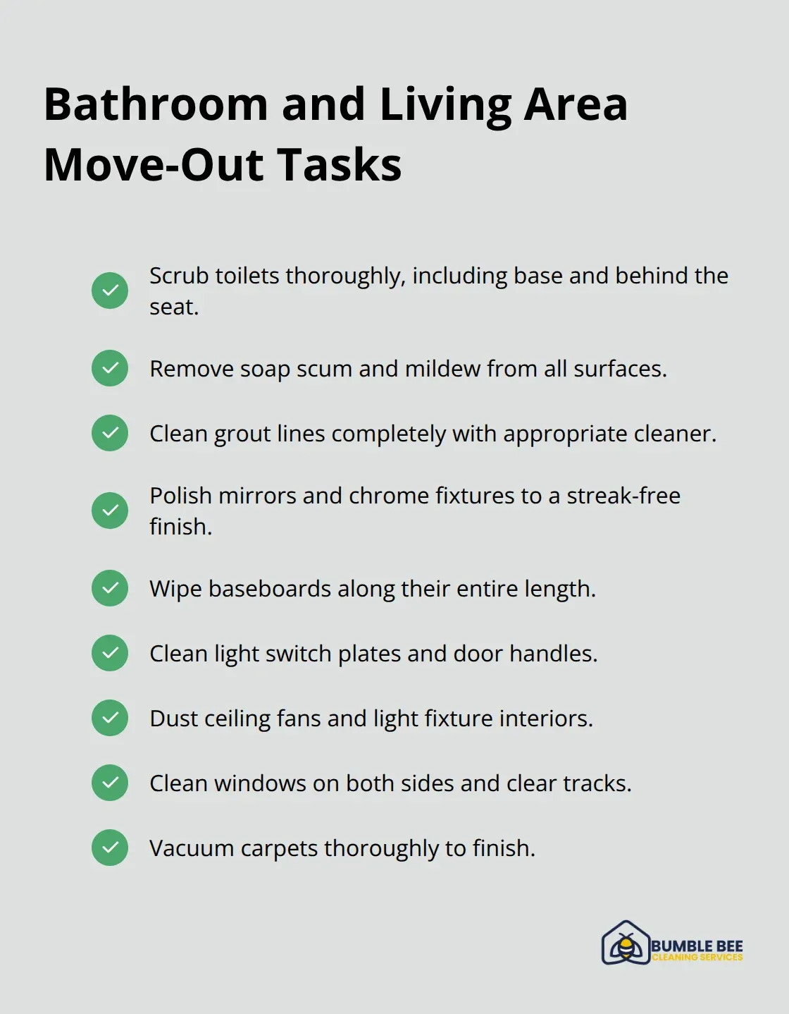 Checklist of priority bathroom and living area cleaning tasks to pass Seattle inspections.
