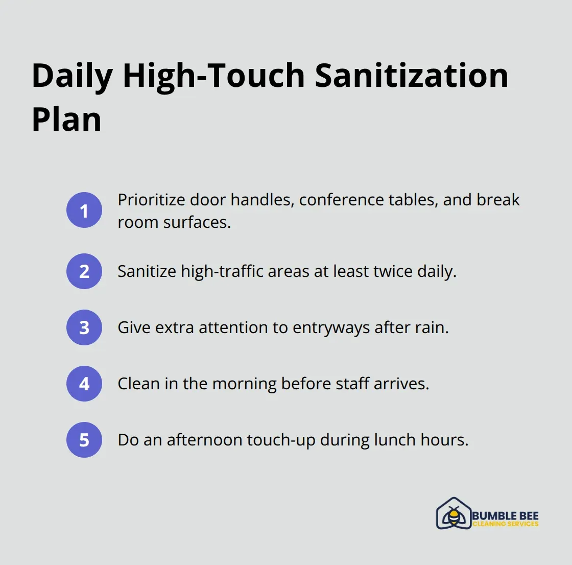 Compact list outlining a twice-daily high-touch sanitization routine tailored for Seattle offices. - Office morale