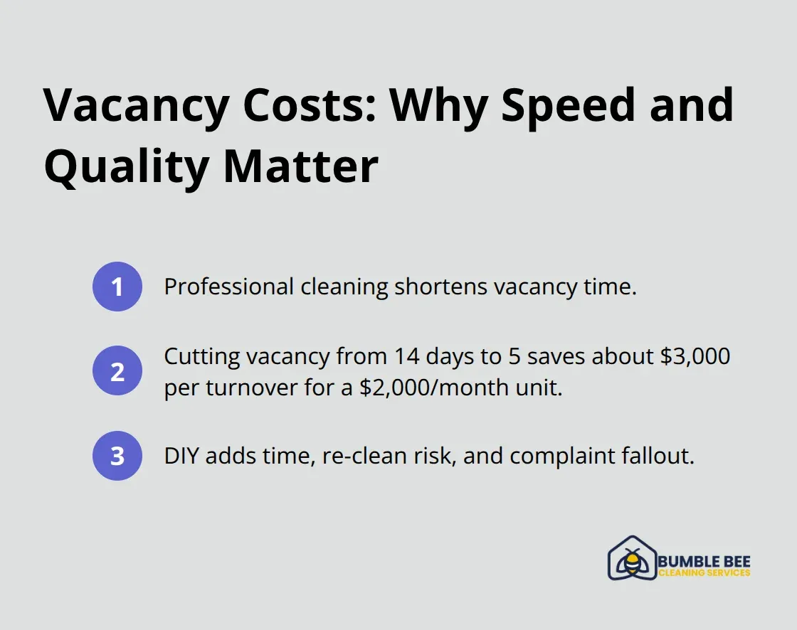 Compact list showing how professional cleaning reduces vacancy losses versus DIY.