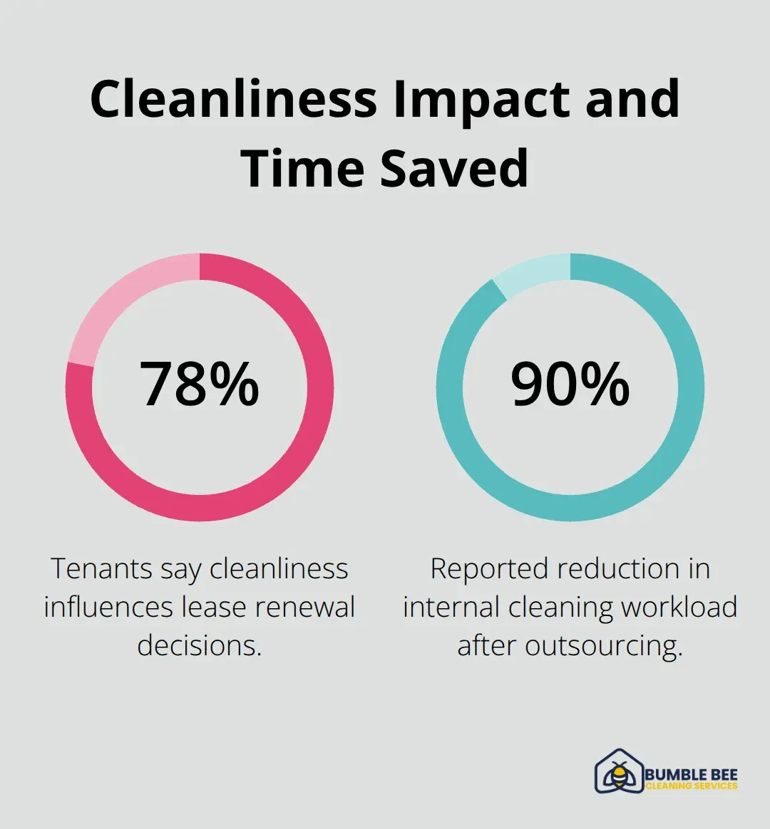Percentage highlights showing tenant renewal impact and workload reduction from outsourcing cleaning. - Turnkey solutions
