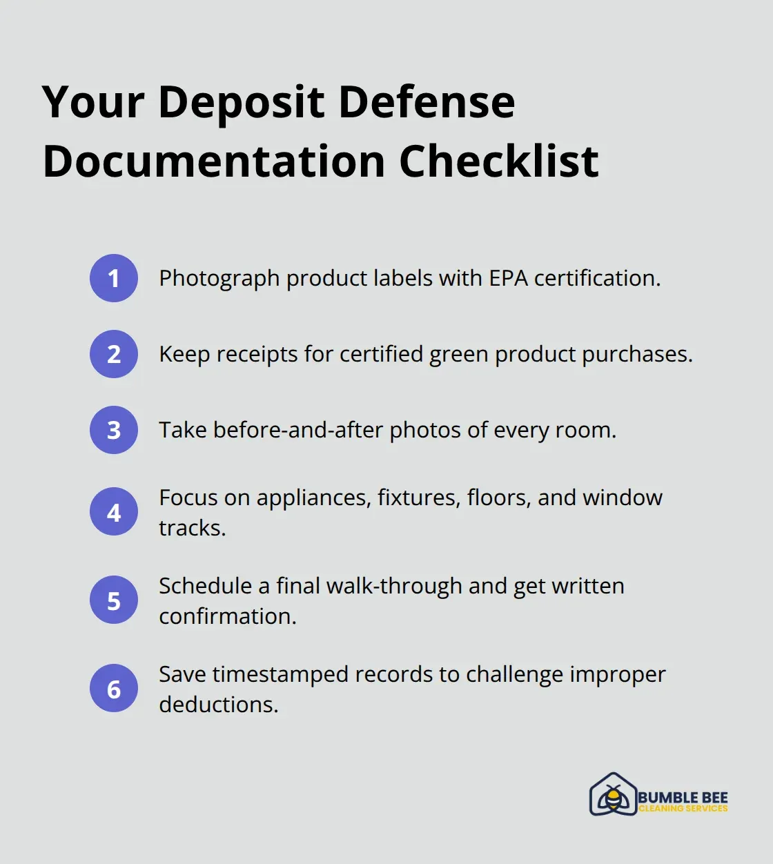 Compact checklist of documentation steps to protect your security deposit.